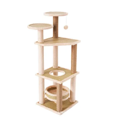 Jute Multi Levels Classic Luxury Cat Tree Tower With Cat Nest Hanging Balls Skylight