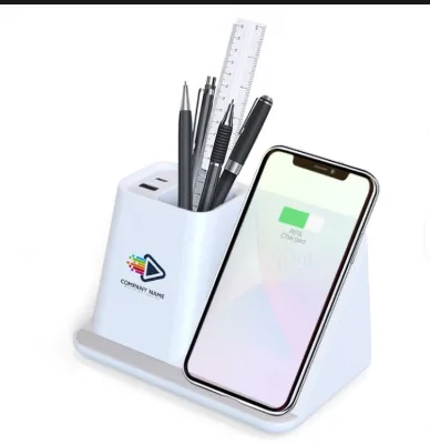Desk Organizer 10W Wireless Charger with Pen Holder Lamp & Dual USB Ports
