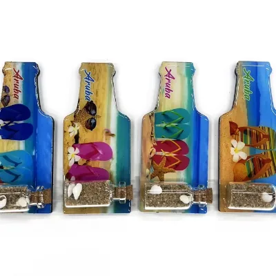 Aruba Bottle Shape EVA Epoxy Fridge Magnets With Mini Sand Shell Glass Bottle Caribbean Travel Souvenir