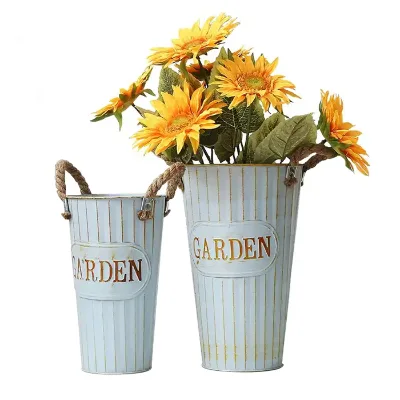 Galvanized Tall Flower Vase Vintage Garden Home Flower Pot Iron Dry Flower Pot Vases Party Wedding Decor French