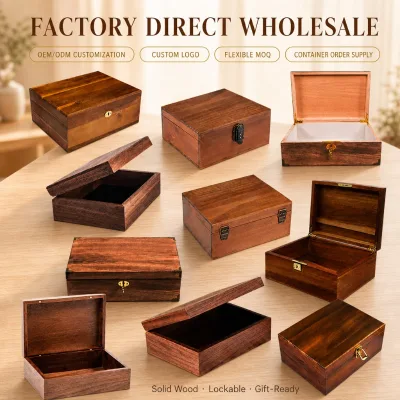Solid Wood Storage Box with Lock Hinged Lid Wooden Jewelry Organizer Gift Box Home Storage Keepsake Case OEM ODM Wholesale