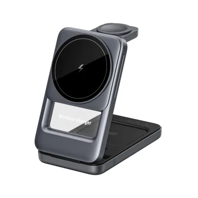 15W Magnetic Wireless Charger Fast Charging Station Foldable Stand Aluminum Alloy Smartwatch Earbuds Holder Lamp for iPhone