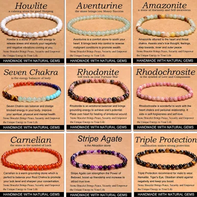 Elastic String Natural Crystal Bead Bracelet Set Unisex Gift Natural Yellow Crystal Aquamarine Opal Obsidian Amethyst Bracelet