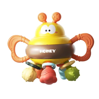 Fine Motor Skills Toy Educational Montessori Bee Soft Rubber Hand Catch Ball Teether Rattle Baby Sensory Toy for 18M+
