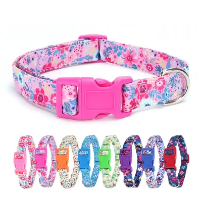 Cute Pretty Floral Pattern Adjustable Durable Soft & Comfy Polyester Dog Collar Quick Release for Small/Medium/Large Dogs