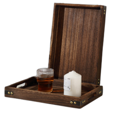 Rectangular Wood Serving Tray with Handles for Snack Tray, Breakfast Tray