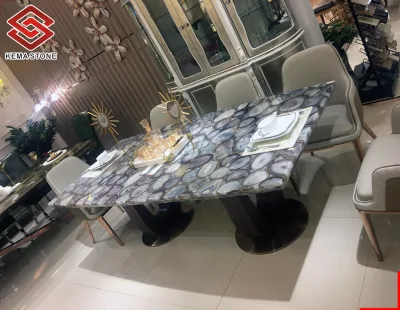 Wholesale Elegant Grey Agate Slice Dining Table Tops