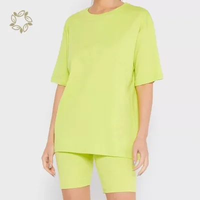 Organic Cotton Women Lounge Sets Short Sleeves Top and Shorts Set Eco Friendly Womens Loungewear