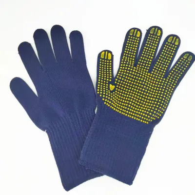 10G Long Cuff Blue Orange Black Polyester Knitted Durable Quality Lined One Side Star PVC Dotted Protective Safety Work Glove