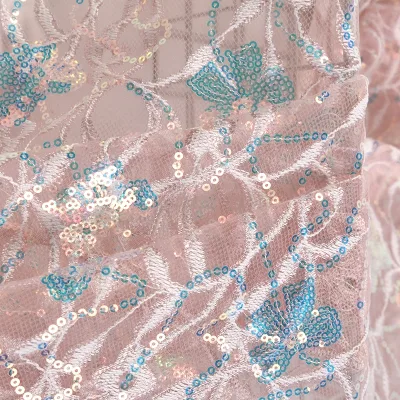 Luxury 100% POLY White Blue pink Lace Embroidery Sequins Bridal Fabric with Custom Color Pattern