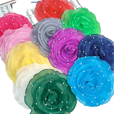 Organza Pearls Multi-layered 3D Floral Patches Handmade Appliqued Iron-on Exquisite Wedding Design Embroidered Resin Flowers
