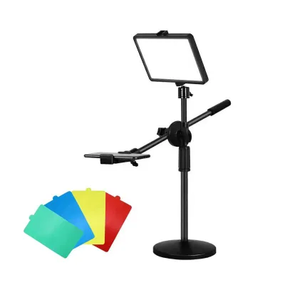 8 Inch Photography LED Video Panel Light With Table Tripod and Adjustable Overhead Bracket for Live Stream Photo Studio