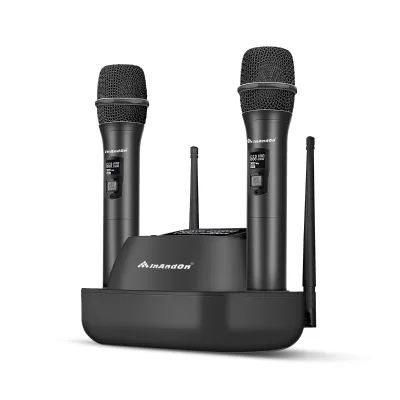 Wholesale Black UHF 2 Channel Professional Condenser Microphone Wireless Intelligent Automatic Charging Karaoke Microphone