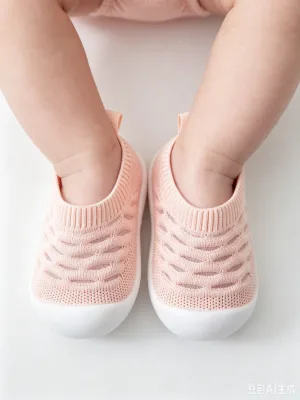Summer Hollow Mesh Knit Infant Shoes Slip on Design Comfort Soft Sole Newborn Indoor Walking Crib Shoes