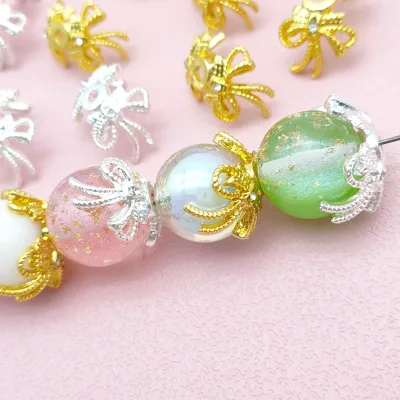 51144 Bowknot Alloy Bead Caps Multi Color Bead Cages (Fits 16mm Round Beads) for DIY Pen Jewelry Making