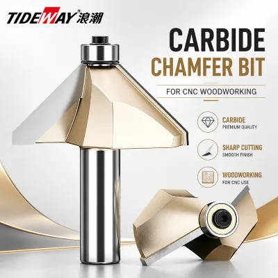 Tideway 2 Flute Carbide Chamfer Router Bit with Bearing Bevel Edge Trimmer Milling Cutter for CNC Wood Cutting Woodworking OEM