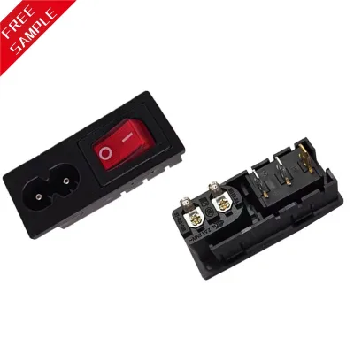 AC Plug and Socket C8 with 3-Pin On/Off Red Switch Snap-In Power Socket 2-in-1 AC Power Socket