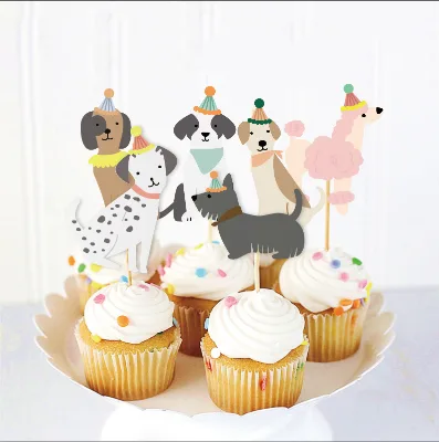 6pcs Cartoon Dog Cake Toothpick Flag Pet Dog-themed Birthday Sign Flag Party Photo Prop