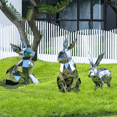 K475 Stainless steel lifelike rabbit animal statues landscape garden lawn park decoration shopping mall public art sculptures