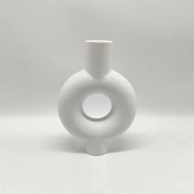 White Ceramic Vase,Pampas Grass Flowers Aesthetic Boho Modern Small Round Cute Vases for Decor Living Room