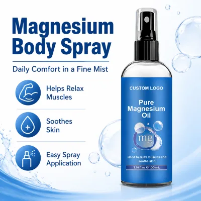 Private Label Pure Magnesium Oil Body Spray Topical Sleep Recovery for Muscle Pain Cramps Less Sting and Itchy