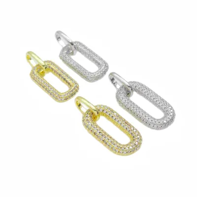 New Trendy Paperclip Jewelry Charm Pendant Brass Micro Pave Zircon Rectangle Necklace Pendant for DIY Jewelry Supply