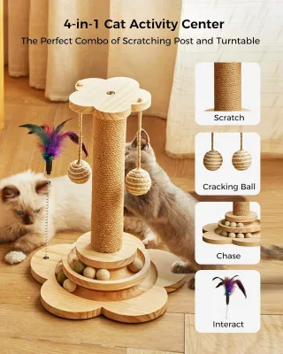 Hot Selling Factory Cheap Price Eco-Friendly Sisal & Wood Cat Scratching Tree with Easy Assembly