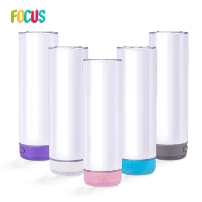 USA Warehouse 20 oz Blue Tooth Speaker Tumbler Sublimation Straight Blanks Skinny S Mixed Colored Speaker Music Travel Water Mug
