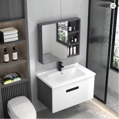 Space Aluminum New Mirror Bathroom Cabinets Combination Home Furniture Integrated Ceramic Wash Basin Cabinet Bathroom Sink
