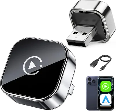 AOGO Wireless CarPlay Android Auto Adapter for Cars-Converts Wired Dongle Wireless Fast Auto-Connect 1 Inch Screen 1 Year