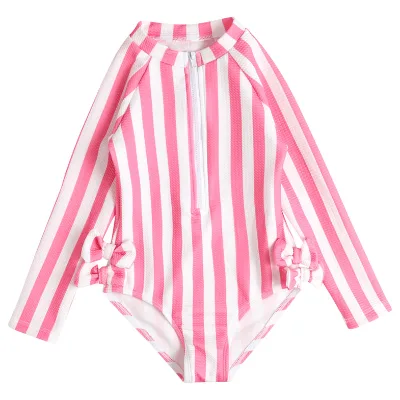 OEM Custom Long Sve One-Piece Swimsuit for Kids Hot Sale Bathing Suits Beach Style Fabric Material for Girls Yoger Children