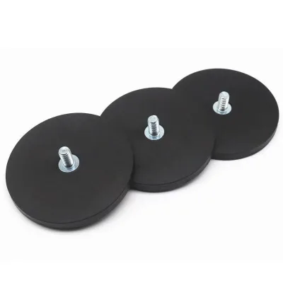 Waterproof Anti Scratch Rubber Coated Neodymium Magnet D43mm With M6 External Thread for LED Light Mounting
