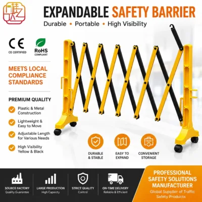 Hot Sale Portable Yellow/Red Jessubond Expandable High-Intensity Prismatic Reflective PVC Coated 3mm Traffic Barrier