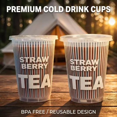 Wholesale Custom Logo Printed PP Hard Plastic Cups Injection Molded Coffee Cup with Lids 500ml 600ml 700ml Clear Beverage Cup