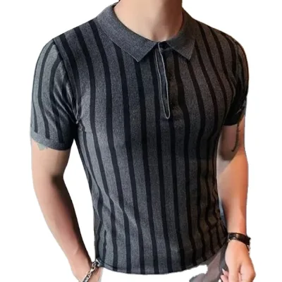 Wholesale Stripe Color Stitching Knitted Golf Polo Custom Logo Polo Shirts for Men