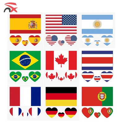 Football Fan Decoration USA Canada Brazil National Flag Disposable Waterproof Patriotic Temporary Tattoo Stickers for Promotion