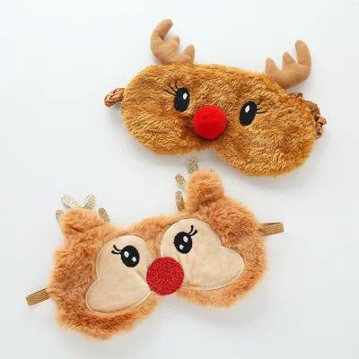 CHIQUE Christmas Cute Fawn Plush Sleeping Eye Mask with Blackout Breathable Ice Pack 19cm*9cm for Kids