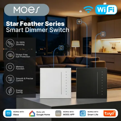MOES Tuya AC 90-250V 50/60Hz WiFi/Zigbee Smart Dimmer Switch Star Feather Series Adjust Brightness APP Remote Control Voice