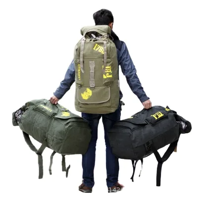 Vintage 90L Canvas Backpack Polyester Oversized Casual Travel Bag for Men's Mountain Climbing Camping Outdoor Adventure Luggage