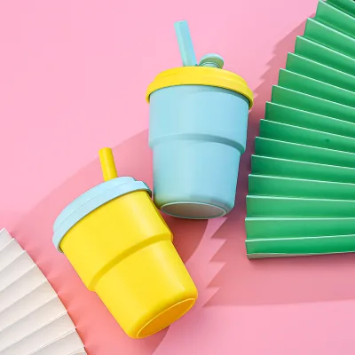 New Portable Sealed Straw Type Plastic Cup Student Cartoon Design Instagram Fashion Gift Kids Plastic Cup