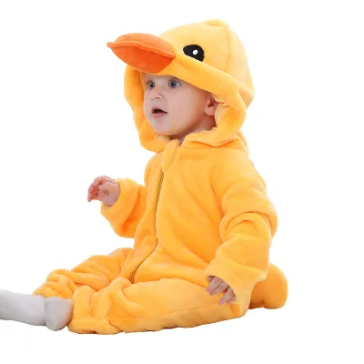 Cute Baby Animal Cosplay Winter Warm Pajamas Romper Infant Toddler Bodysuit with Zipper Closure Knitted Fabric ODM Supply