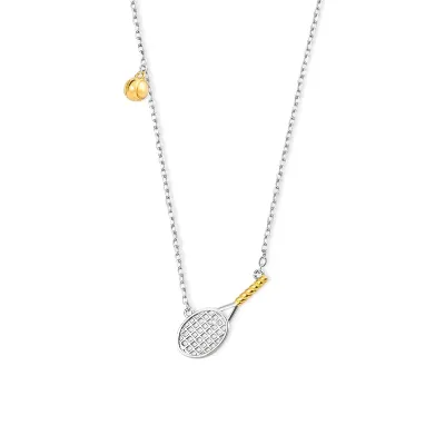 Hot Selling Exquisite Tennis Necklace 3D Tennis Racket and Ball Necklace 18k Gold Plated Sports Jewelry Tennis Enthusiast Gift