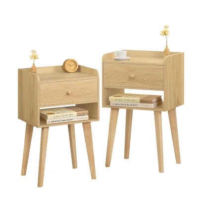 Wood Nightstand Set of 2, Modern Bed Side Table with Drawer, Wood End Table for Small Space, Side Table with Storage