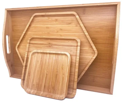 Bamboo Serving Trays Charcuterie Platter 16.5"*11.8", Set Includes Hexagon 12.5"  Square 7.8"  Square 5.9" Small Plates