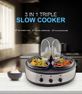 Mutil Pot Separate Controls 3.*1.5L Ceramic Triple Slow Cooker for Hotel Commercial Household