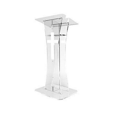 Acrylic Podium Clear Lectern Church Assembled Pulpit with Christian Cross