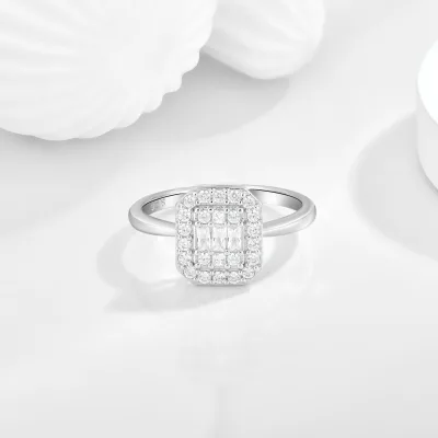 925 Sterling Silver Princess Cut CZ Engagement Ring Square Halo Pave Cluster Ring Women Wedding Promise Jewelry Ring