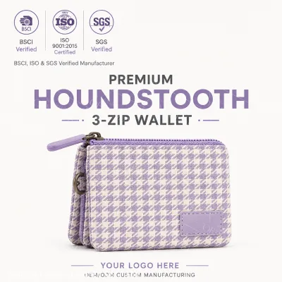 Premium Customized Woven Fabric Mini Zipper Card Pouch Three Layers Multi Pockets Blank Label for Girls Travel Storage