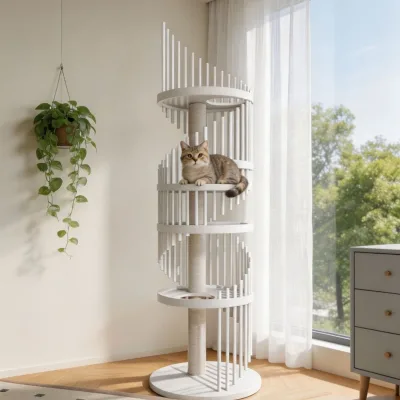 Solid Wood Cat Tree Lattice Cage Compact Indoor Design 3-5 Level Resting Areas All-in-one Cat House Christmas Edition for Small