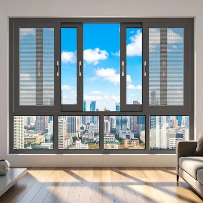 Postmodern Horizontal Double Glazed Sliding Glass Windows Double Leaf Aluminum Hurricane Proof Tempered Bedroom Energy Star